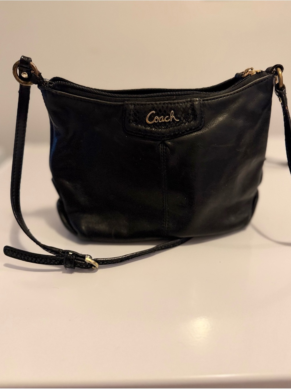 Coach Black Leather Crossbody with Gold Hardware Ashley